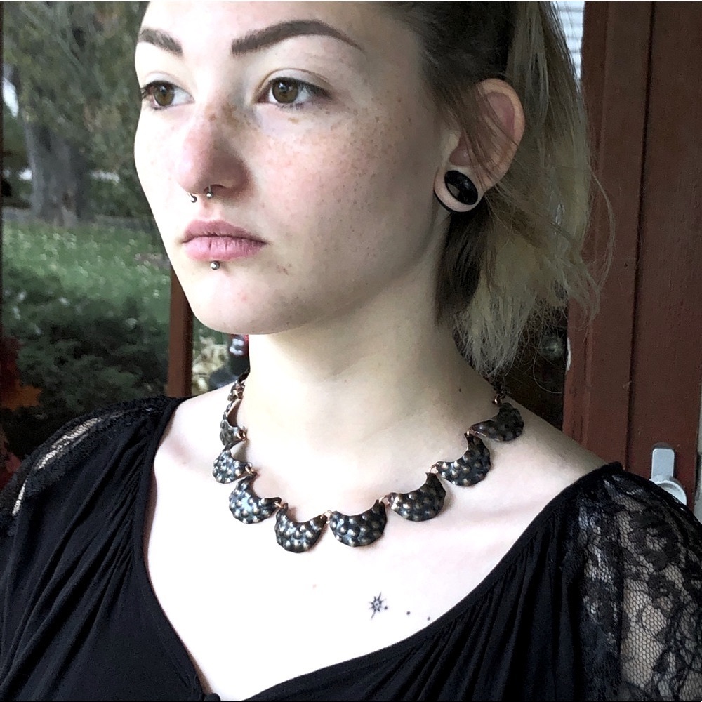 Witchy Goth Artsy Copper Crescent Boho Necklace